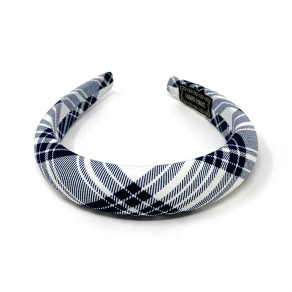 NWOT Jenny Padded Fabric Navy Plaid Headband - Picture 1 of 5